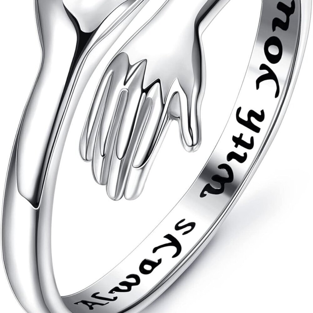 Sterling Silver Hug Ring Adjustable Love Friendship Gift Women Men